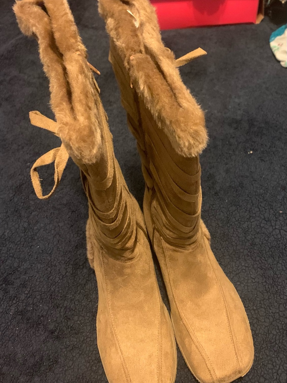Women’s Faux Fur Mid-Calf Winter Boots - Tan - Picture 3 of 3